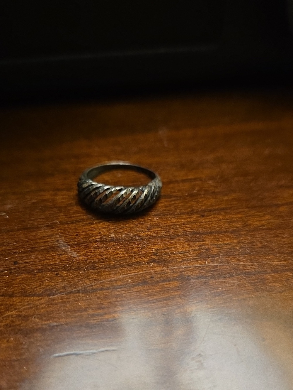 Black Twisted Rope-Style Band - Art Deco Ring Size 5.75